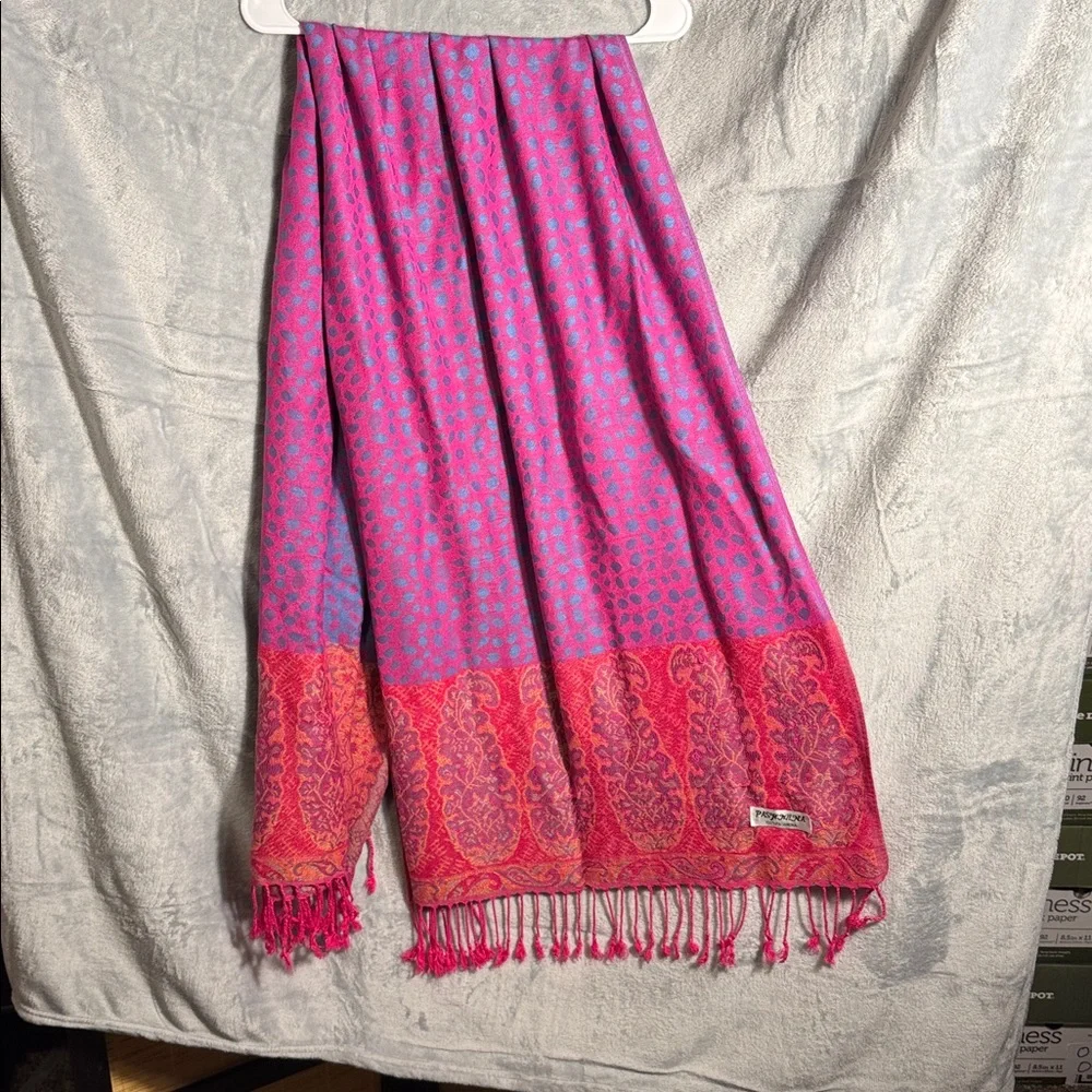 Pashmina scarf Vibrant Red and Orange Scarf‎ 100% Pashmina fringe edge